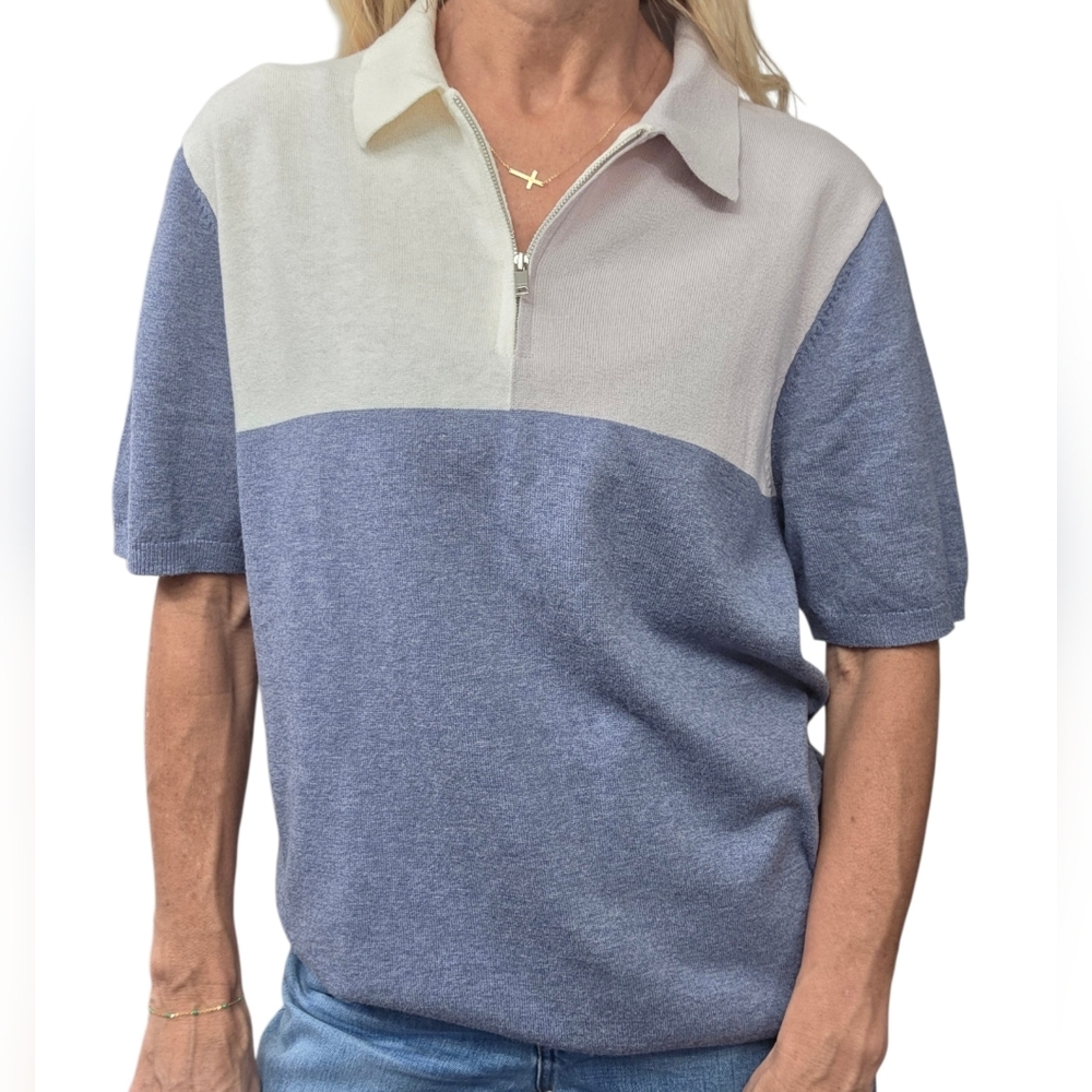 Reiss 1/4 Zip Polo Sweater Wool Blend Colorblock Size M - Picture 1 of 11